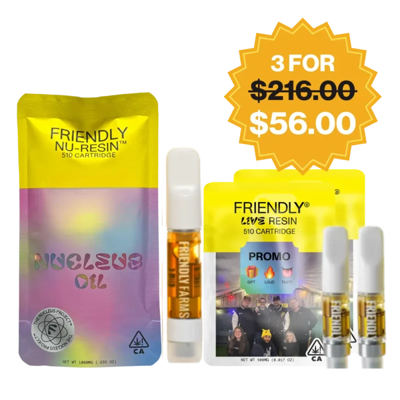 FRIENDLY<br> 1G NUCLEUS + .5G LIVE RESIN<br> CARTRIDGES